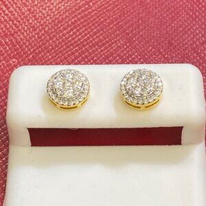 1Ct Round Cut Real Moissanite Men's Cluster Stud Earrings screw back /a4